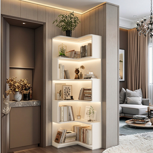 Modern <strong>Cream</strong> Corner <strong>Bookcase</strong> for Children's Bedroom Living Room Small Floor-Standing Bookshelf Wall Storage Cabinet for - Product Image 4