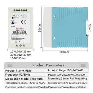 Công nghiệp <span class=keywords><strong>AC</strong></span> DC Din Rail cung cấp điện chuyển đổi MDR-10W 20W 40W 60W 100W duy nhất đầu ra chuyển đổi 12V 24V 48V 100V-240V Nguồn MDR - Product Image 3