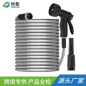 Manguera de agua para jardín de acero inoxidable con pistola pulverizadora, patrones de pulverización variables para lavado de autos y uso en jardín, 30 pies de longitud - Product Image 2
