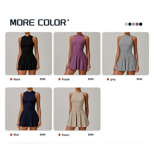 Abito da Yoga e Tennis alla Moda Senza Maniche con Collo Alto in Tessuto Elasticizzato a Quattro Vie, Gonna a Trapezio con Fodera Antiscivolo per Corsa all'Aperto - Product Image 4