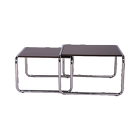 Table basse moderne en acier inoxydable pour la maison Mobilier de salon Panneau en bois noir design déplié