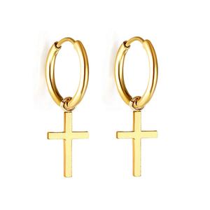 Modernos Pendientes de Aro con Cruz, Chapados en Oro de 18K, de Acero Inoxidable, para Mujeres y Niños - Product Image 1