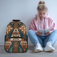 Sac à dos d'étudiant personnalisé en tissu artisanal à motif des îles du Pacifique, 17 pouces, avec poche avant zippée
