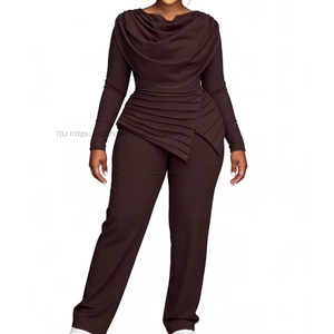Women's <b>Flare</b>-Collar Straight-Leg Pants With Long Sleeves, Asymmetrical Solid-Color Jumpsuit Fashion - Product Image 4
