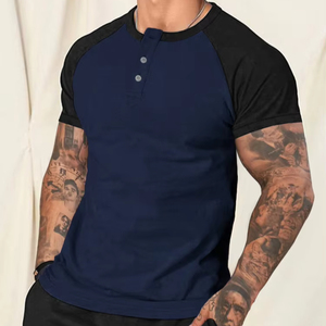 Venta al por mayor Slim cuello redondo manga corta brazo Color a juego Casual transpirable hombres camiseta - Product Image 2