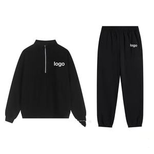 Set Hoodie Kerah Tegak Unisex, Sweatshirt Longgar Hangat dengan Ritsleting, Jaket Kasual, Celana Olahraga, Set Pasangan Musim Gugur, Hoodie Esensial - Product Image 3
