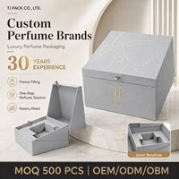 Boîte à parfum grise avec couvercle magnétique, base avec plateau pour flacon intégré et emballage de luxe pour parfum