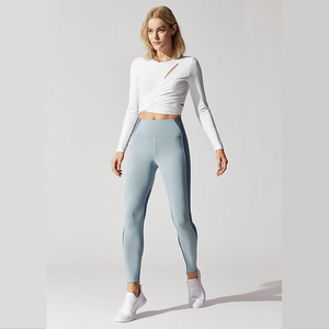 Delle Donne Del Commercio All'ingrosso di Usura di Forma Fisica con Scollo a V Bianco in Bianco di Base <span class=keywords><strong>Crop</strong></span> Top Camicia di Compressione con Manica Lunga - Product Image 5