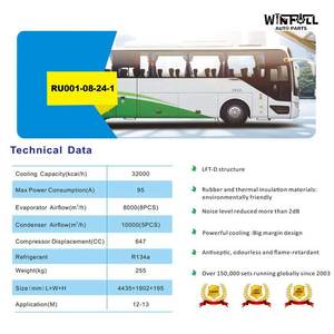 เครื่องปรับอากาศบนหลังคารถบัส Winfull ความจุสูง ใช้สารทำความเย็น R134a พร้อมเทอร์โมสตัท สำหรับรถบัส รถตู้ และรถโดยสาร 12/24V - Product Image 4