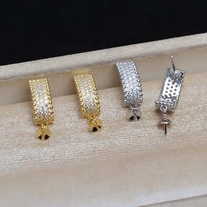 Boucles d'oreilles carrées en argent S925 avec incrustation de perles de 8 à 13 mm JG5192, accessoires de bijouterie DIY, support vide, composants et trouvailles de bijouterie - Product Image 1