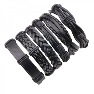 <span class=keywords><strong>Bracelet</strong></span> tressé en cuir de style punk 5 pièces/ensemble <span class=keywords><strong>Bracelet</strong></span> en cuir réglable vintage pour homme - Product Image 3