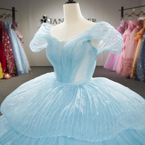 Vestido de Noche Largo de Gasa Azul Cielo con Hombros Descubiertos, Estilo Princesa, con Volantes y Escote Corazón, Elegante - Product Image 5