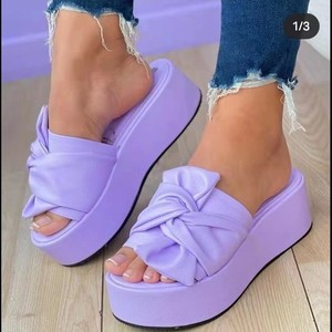 <b>White</b> Comfortable Slip on Shoes Ladies Footwear Mules Open Toe Bow Slippers Platform Chunky Heel Wedge <b>Sandal</b> - Product Image 3