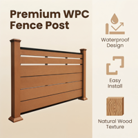 Poteau de clôture extérieur en composite bois-plastique (WPC) creux, durable, écologique et de haute qualité, design colonne verticale, hauteur 2-6 pieds