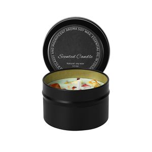 <span class=keywords><strong>Bougie</strong></span> parfumée en cire de soja avec fleurs séchées en boîte métallique noire, <span class=keywords><strong>bougie</strong></span> d'aromathérapie, <span class=keywords><strong>bougie</strong></span> de voyage en boîte, décoration d'intérieur, cadeau d'anniversaire, vente en gros - Product Image 5