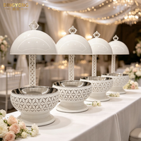 Plat de service de luxe en acier inoxydable doré avec couvercle suspendu pour buffet, idéal pour hôtels, restaurants et traiteurs de mariage - Ensemble chauffe-plats