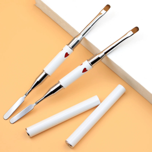 Brosse de nettoyage pour ongles double tête, manche en métal en forme de cœur, poils plats ovales en nylon, logo personnalisé, outil de manucure - Product Image 2