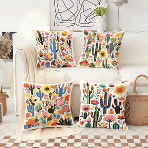 カラフルなサボテンと花模様のクッションが居心地の良いリビングルームのソファを飾ります。 - Product Image 2
