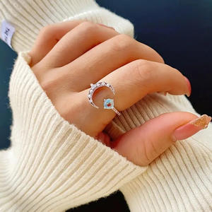 Bague en Pierre de Lune T0524 pour Femme, Sertie de Pierres Naturelles Rondes, Bague de Fiançailles Tendance - Product Image 3