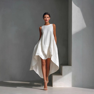 Robe midi décontractée sans manches en lin mélangé pour femme, coupe trapèze, ourlet asymétrique, grande taille, idéale pour les vacances, compatible Dropshipping Shopify - Product Image 5