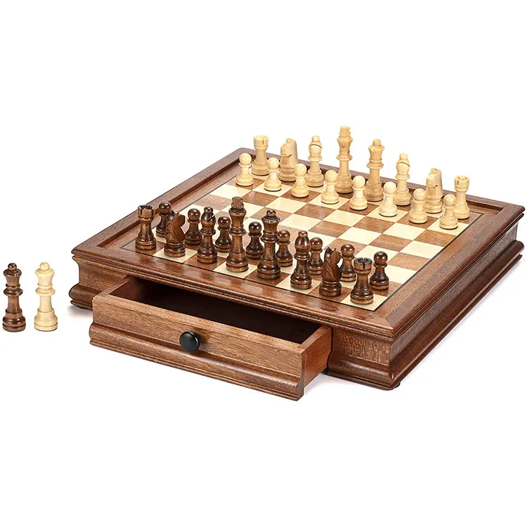 Set di scacchi in legno, gioco da tavolo di scacchi con 2 cassetti portaoggetti incorporati 2 Bonus Extra Queens Gift