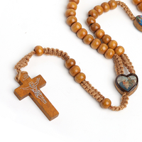 Bijoux religieux croix jésus pendentif chapelet collier en bois naturel tissé à la main perles en bois bijoux catholique de noël