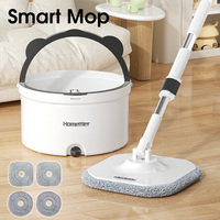 Serpillère Homettler en microfibre 360° rotative avec seau, essorage mains libres facile pour usage sec ou humide, avec 2 tampons de serpillière réutilisables pour sols secs ou humides à la maison