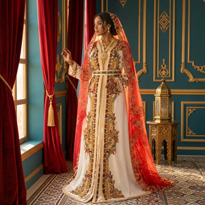 Elegant Embroidered Polyester Modest <b>Abaya</b> <b>Dress</b> Red Veil Floor Length Floral Pattern Wedding Women Middle East Long Flared - Product Image 3