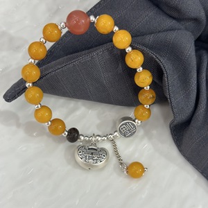 Pulsera de ámbar con dije de cierre plateado para mujer, diseño chino, regalo de joyería con cuentas de la suerte - Product Image 4