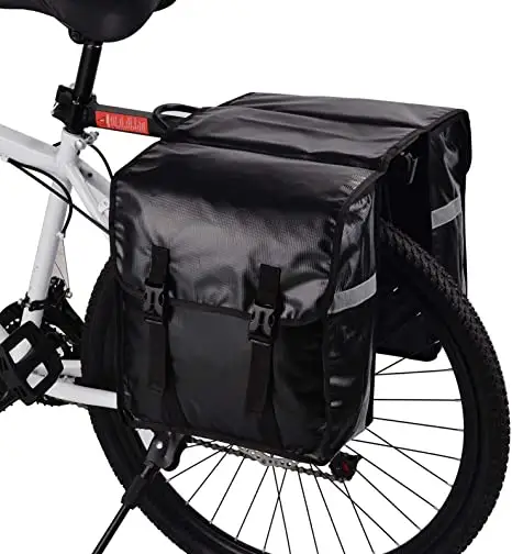 Bike Pannier Bags Waterproof Bicycle Rear Seat Panniers Pack with Rain Cover & Reflective Stripe (Black)