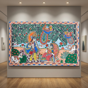 Peinture Madhubani culturelle du Bihar sur toile, art populaire artisanal 3D complet, décoration murale, industries Jharkhand Ojistha, 2493 USD - Product Image 6
