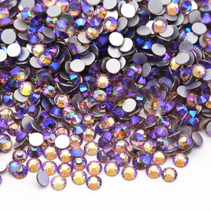 Diamantes de imitación de cristal para uñas, cristales de amatista AB SS 6 8 10 16 20 30 Lt, piedras de Parte trasera plana y cuentas de Strass redondas no Hotfix - Product Image 1