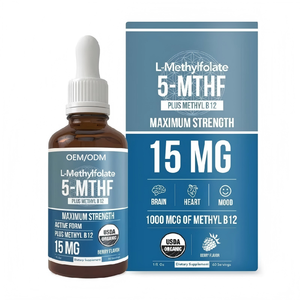 OEM L-메틸폴레이트 5-MTHF 드롭스 |   15mg + 1000mcg 메틸 비타민 <span class=keywords><strong>B12</strong></span> |   뇌, 심장 및 기분 지원을 위한 최대 효능 - Product Image 1