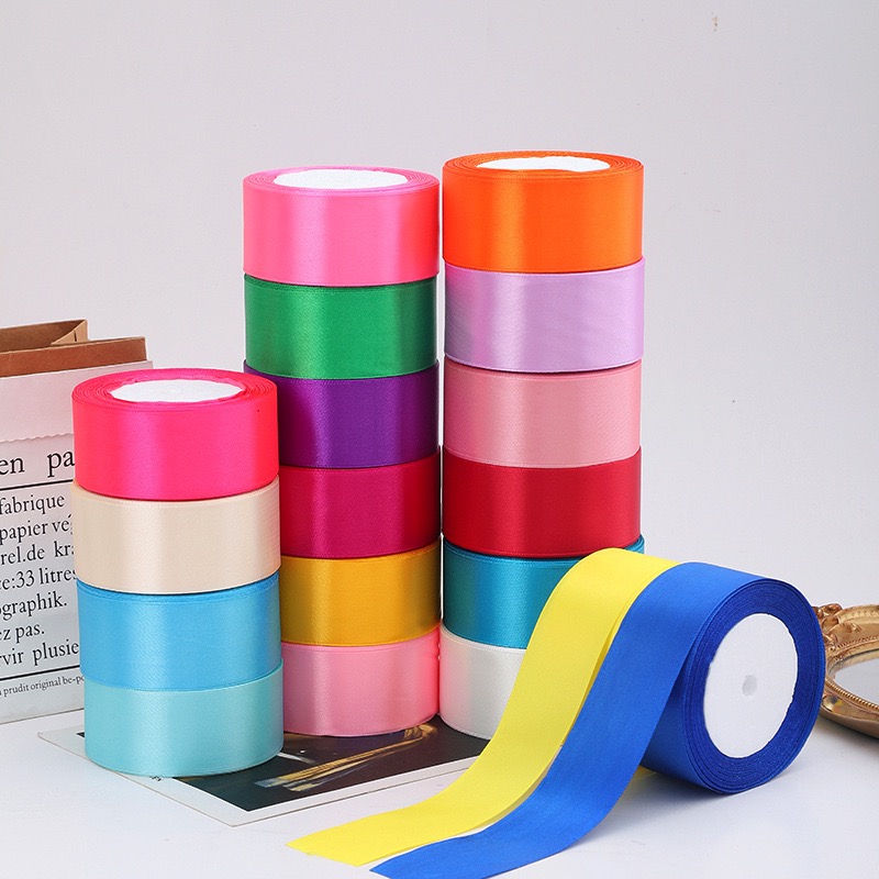 Luxury Custom 4cm 25 Yards Ribbon Roll Wholesale Gift Packing 196 Colors Ribbon White Pink Polyester Satin Christmas Ribbons