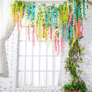 Guirlande de fleurs artificielles de glycine Xinsheng, blanche, 100 cm, décoration de mariage, plante suspendue avec feuilles vertes, pour intérieur et extérieur - Product Image 2
