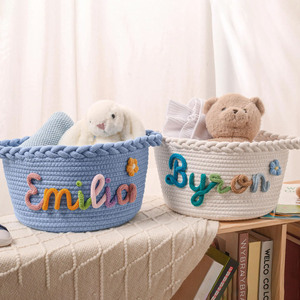 Cesta de Regalo de Algodón Tejida Plegable Personalizada Hecha a Mano para Baby Shower, Cesta de Almacenamiento de Juguetes para Bebés Niñas y Niños - Product Image 2