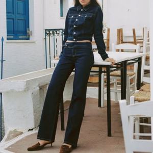 New Clothing Custom Outfits Lapel Denim Jeans Jacket 2 Piece Sets Oversized Heavyweight Loose Denim <b>Pants</b> Sets for Women - Product Image 1