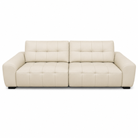 Luxuriöses Mid-Century Sofa aus Cremefarbenem Leder für 2-3 Personen, Modernes Gepolstertes Wohnzimmer-Sofa mit Knopfheftung
