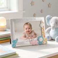 Marco de Fotos con Temática de Animales de Safari para Habitación Infantil, 4x6, Aleación de Zinc, Marco de Fotos Esmaltado con la Frase 'Es una Niña', Regalo para Recién Nacidos, Directo de Fábrica