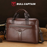 BULLCAPTAIN - Maletín de Negocios de Cuero Genuino de Lujo, Gran Capacidad, Informal, para Hombre, de Alta Gama, para Viajes, Simple, para Computadora
