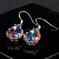 Belle goutte d'eau pierres précieuses cristal clair boucles d'oreilles filles femmes délicat argent coloré Zircon boucles d'oreilles goutte