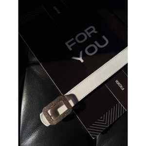 Cinturón de mujer Foru You con hebilla cuadrada de diamantes de imitación, hebilla de aleación con marco chapado informal - Product Image 1