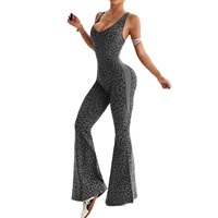 ZJ001 Pré-vente Combinaison de Sport Une Pièce Léopard à Bretelles Croisées pour Femme, Style Européen Américain, pour Fitness