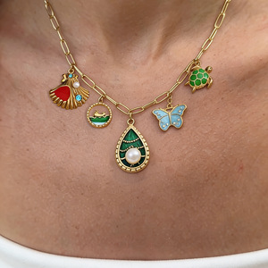 Collar con Colgante de Acero Inoxidable con Dijes de Vida Marina, con Tortuga, Mariposa, Concha y Perla Incrustada, para Mujer, Joyería Unisex - Product Image 1