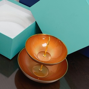 Plateau à fruits double couche en verre émaillé orange, séparateur de fruits, beau et pratique, en promotion - Product Image 1