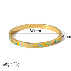 Fashion <b>Bangle</b> Enamel <b>Bracelet</b> 18K Gold Plated Geometric Pattern Women's Jewelry Wholesale - Product Image 3