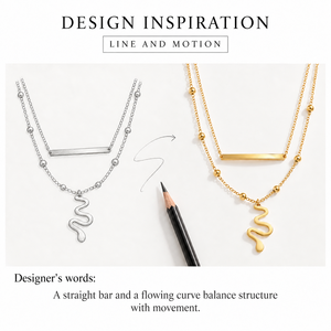 Collier superposé en acier inoxydable 304 plaqué or sous vide avec barre et pendentif abstrait ondulé - Product Image 3