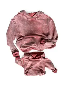 Baju Vintage bayi anak-anak, Hoodie saku cuci asam Unisex orang tua Terry Prancis