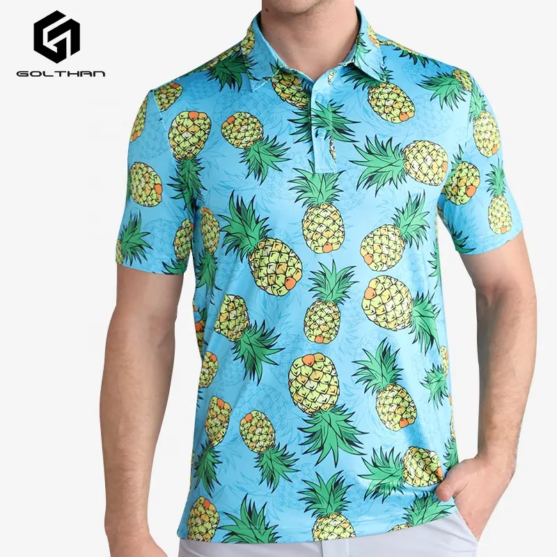 Goldo camiseta masculina de abacaxi golf personalizada, camiseta esportiva de secagem rápida e grande