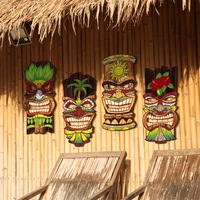 Ensemble de 4 masques Tiki en bois à suspendre au mur, style hawaïen et africain, plaque décorative pour porche, ferme, maison